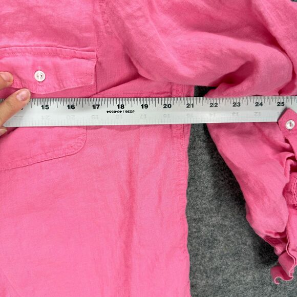 Unbranded Blouse Women M Medium Pink V-Neck Long Sleeve Linen Button Pockets - Picture 3 of 6